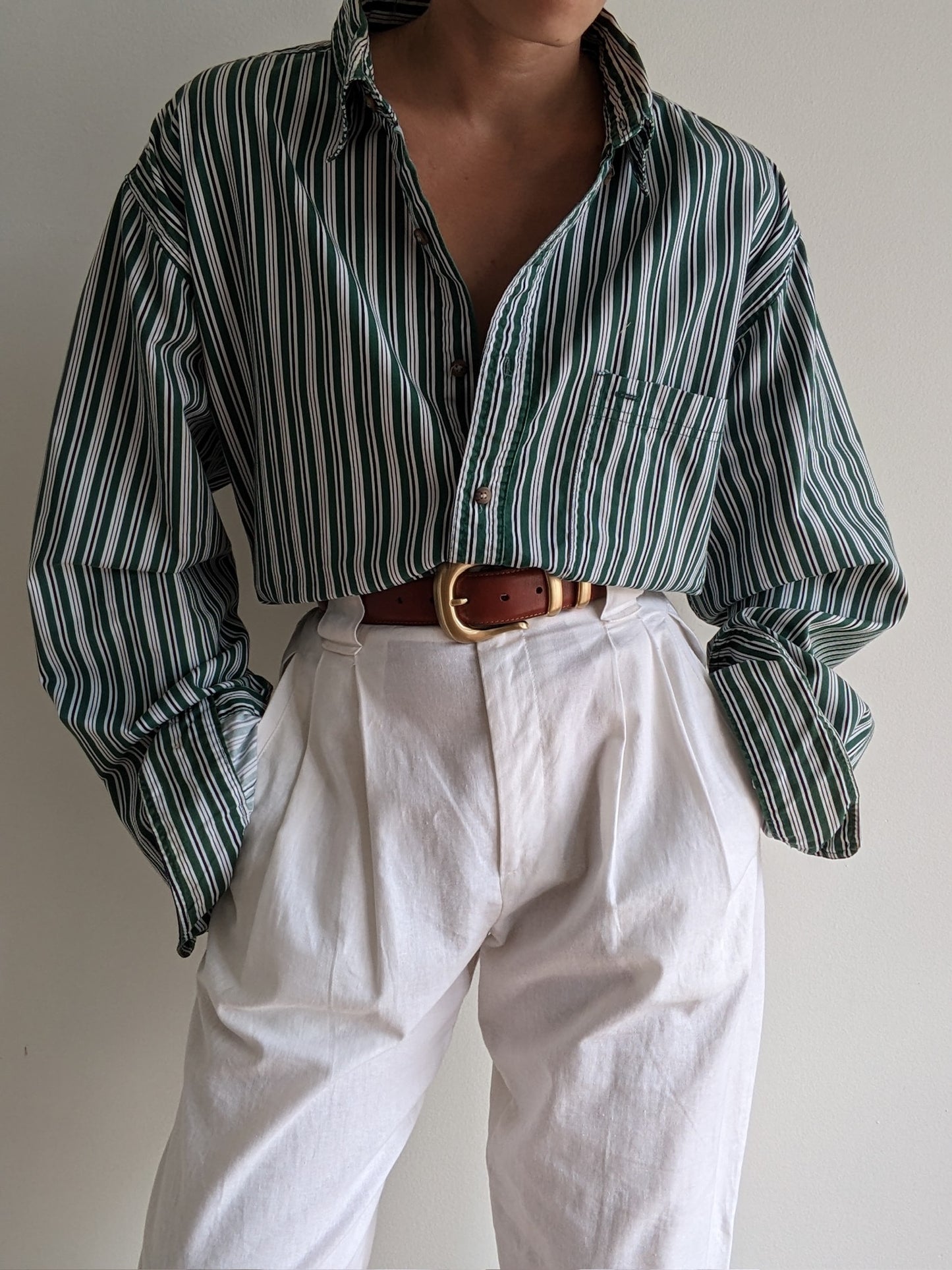 Vintage Lime Striped Cotton Shirt