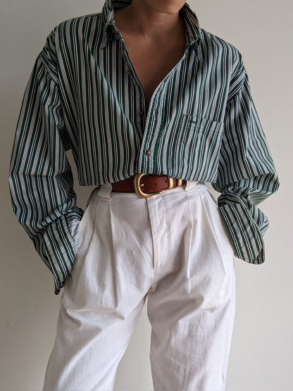 Vintage Lime Striped Cotton Shirt