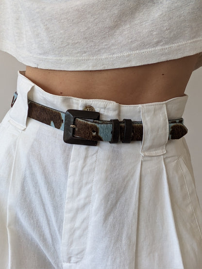 Fun Vintage Blue Calf Hair Leather Belt