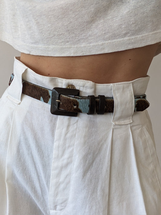 Fun Vintage Blue Calf Hair Leather Belt