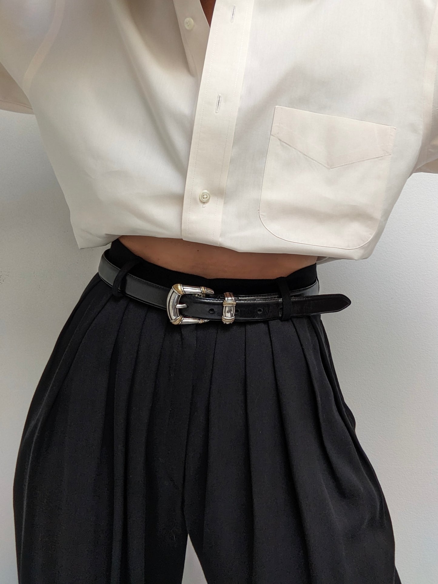 Vintage Onyx Leather & Silver Buckle Belt