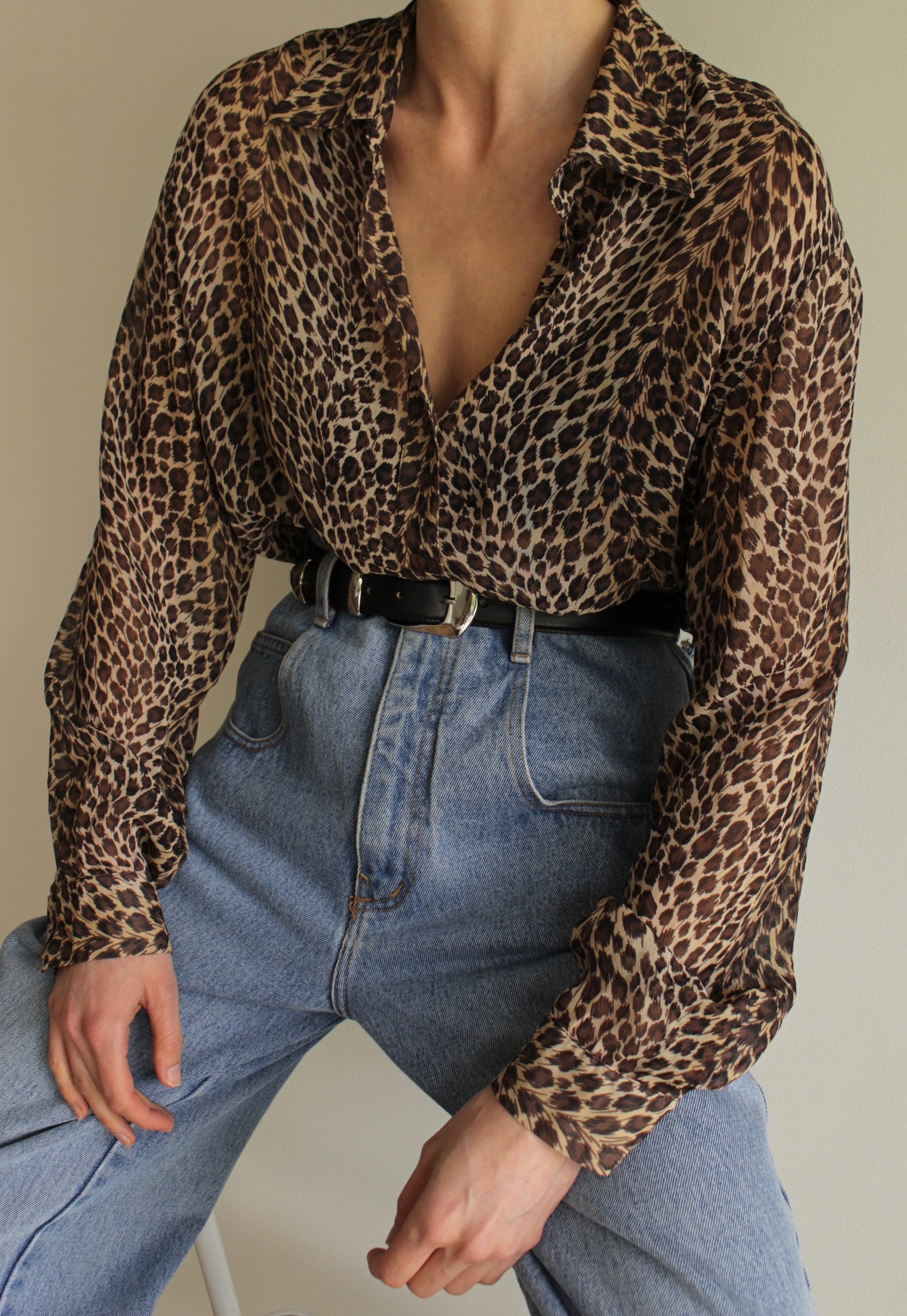 Vintage Sheer Animal Print Silk Blouse
