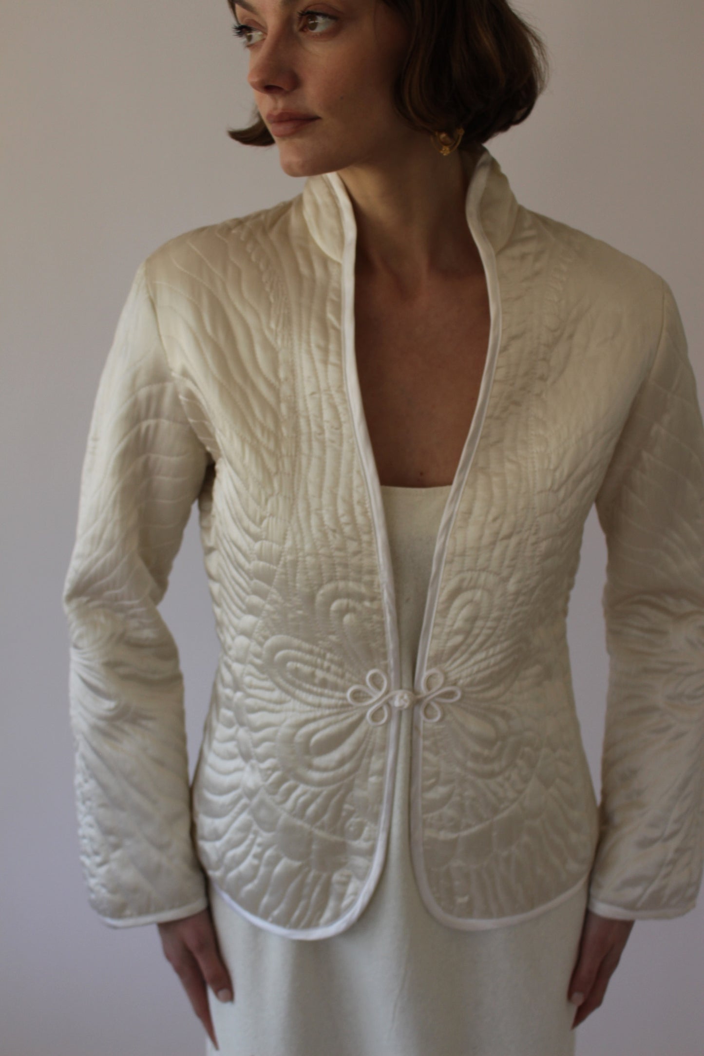Stunning Vintage Pearl Quilted Silk Jacket