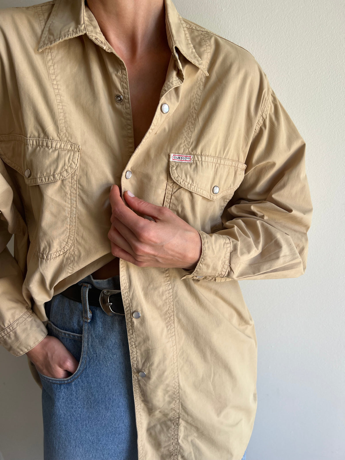 Vintage Guess Sand Pearl Snap Shirt