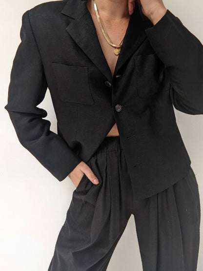 Vintage Cropped Onyx Linen Jacket