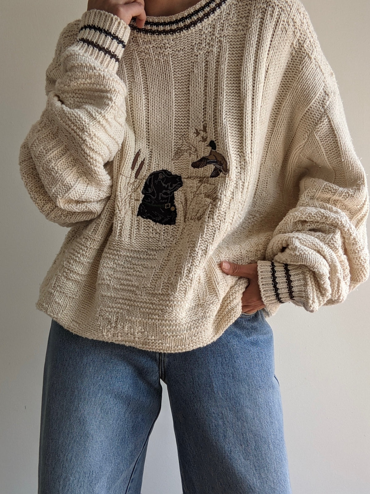 Favorite Vintage Embroidered Dog & Duck Sweater