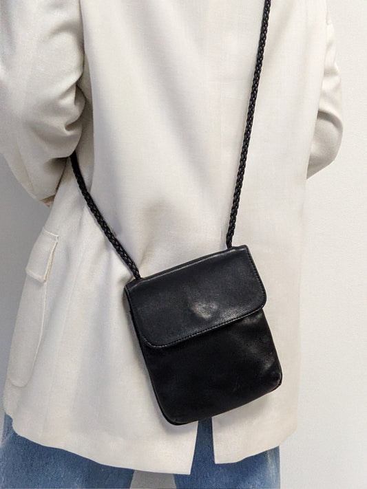 Vintage Petite Black Leather Crossbody Bag