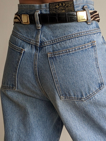 Vintage Embossed Leather & Zebra Calf Hair Belt