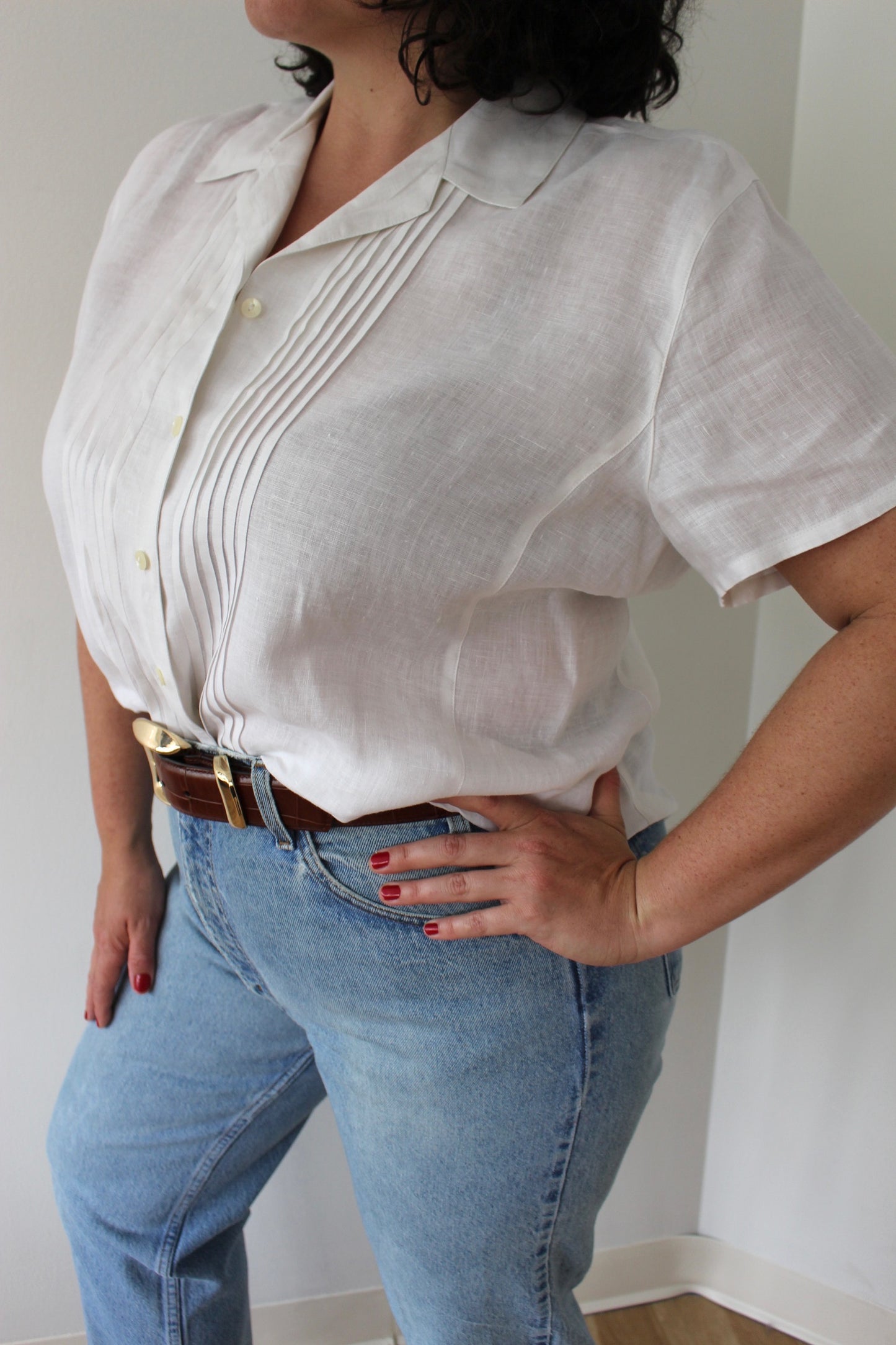 Vintage Ivory Pleated Linen Blouse