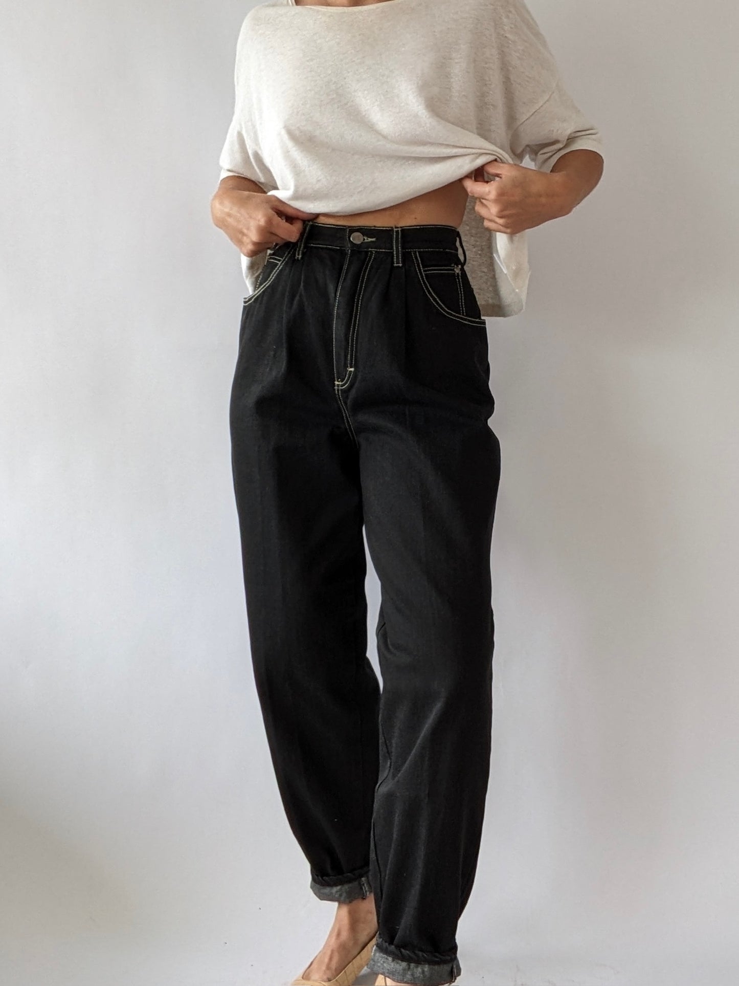 Vintage Gitano Ink Black Pleated Denim