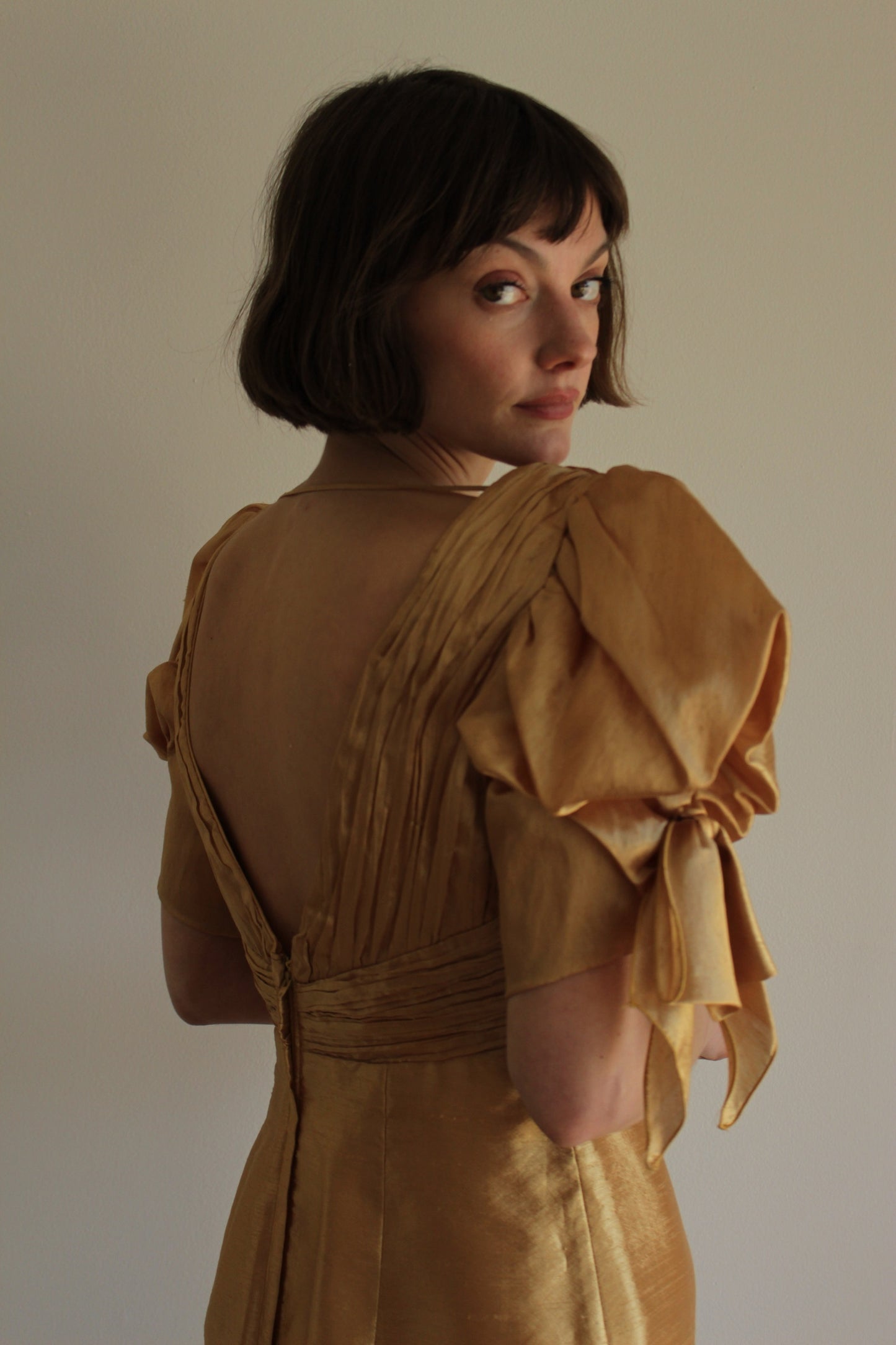 Vintage Gold Lamé Pleated Dress