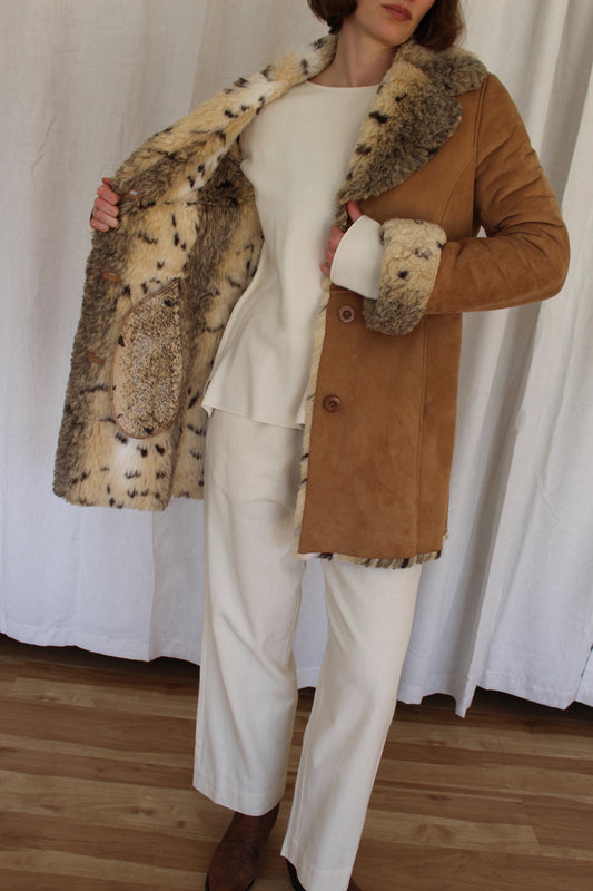 Vintage Vegan Suede & Faux Fur Coat
