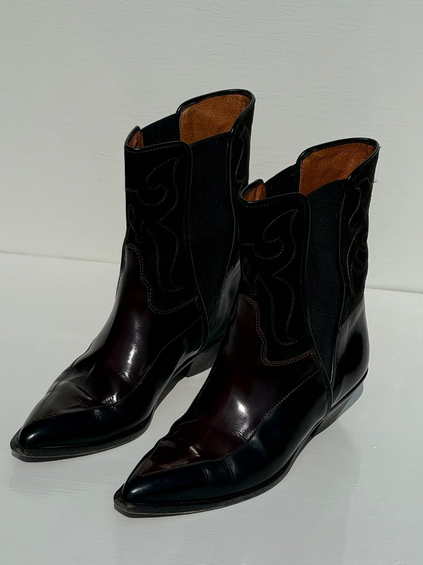 Vintage Donald Pliner Suede & Leather Embroidered Boots