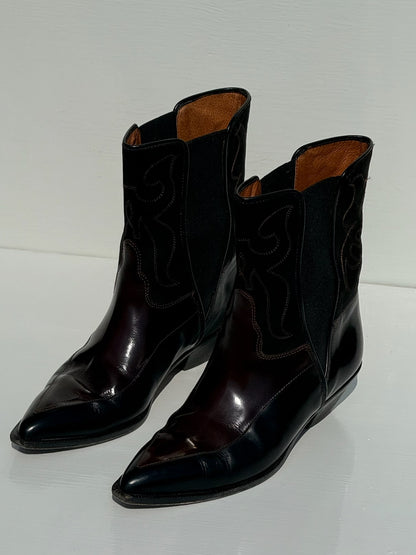 Vintage Donald Pliner Suede & Leather Embroidered Boots