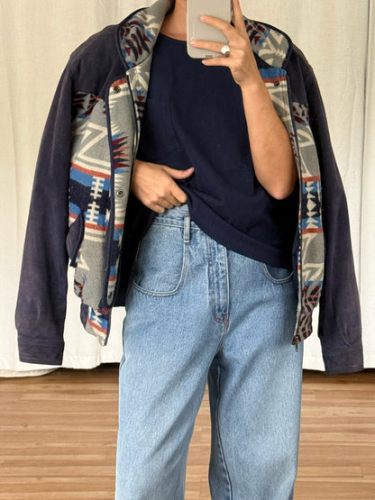 Vintage Patterned Suede & Wool Bomber