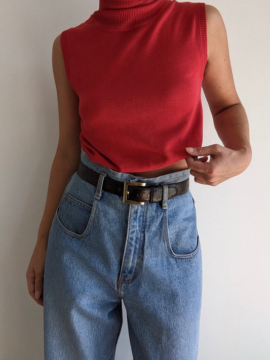 Vintage Chili Silk Cropped Turtleneck