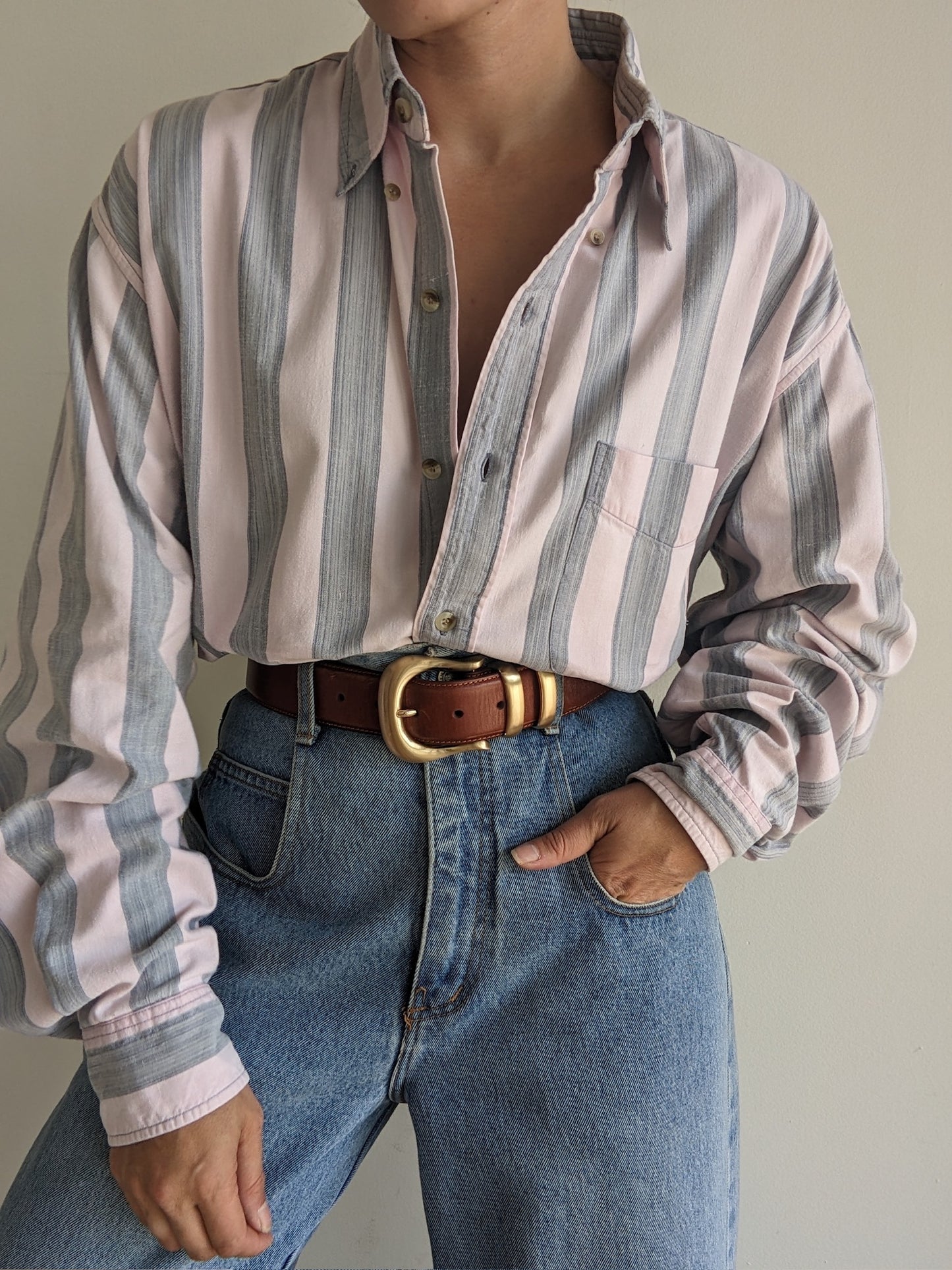 Vintage Blush Striped Cotton Shirt