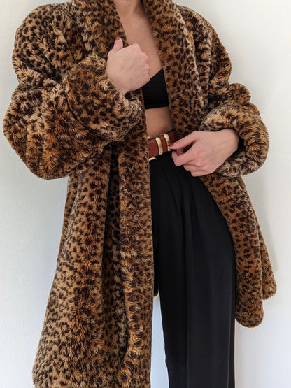 Vintage Leopard Faux Fur Coat