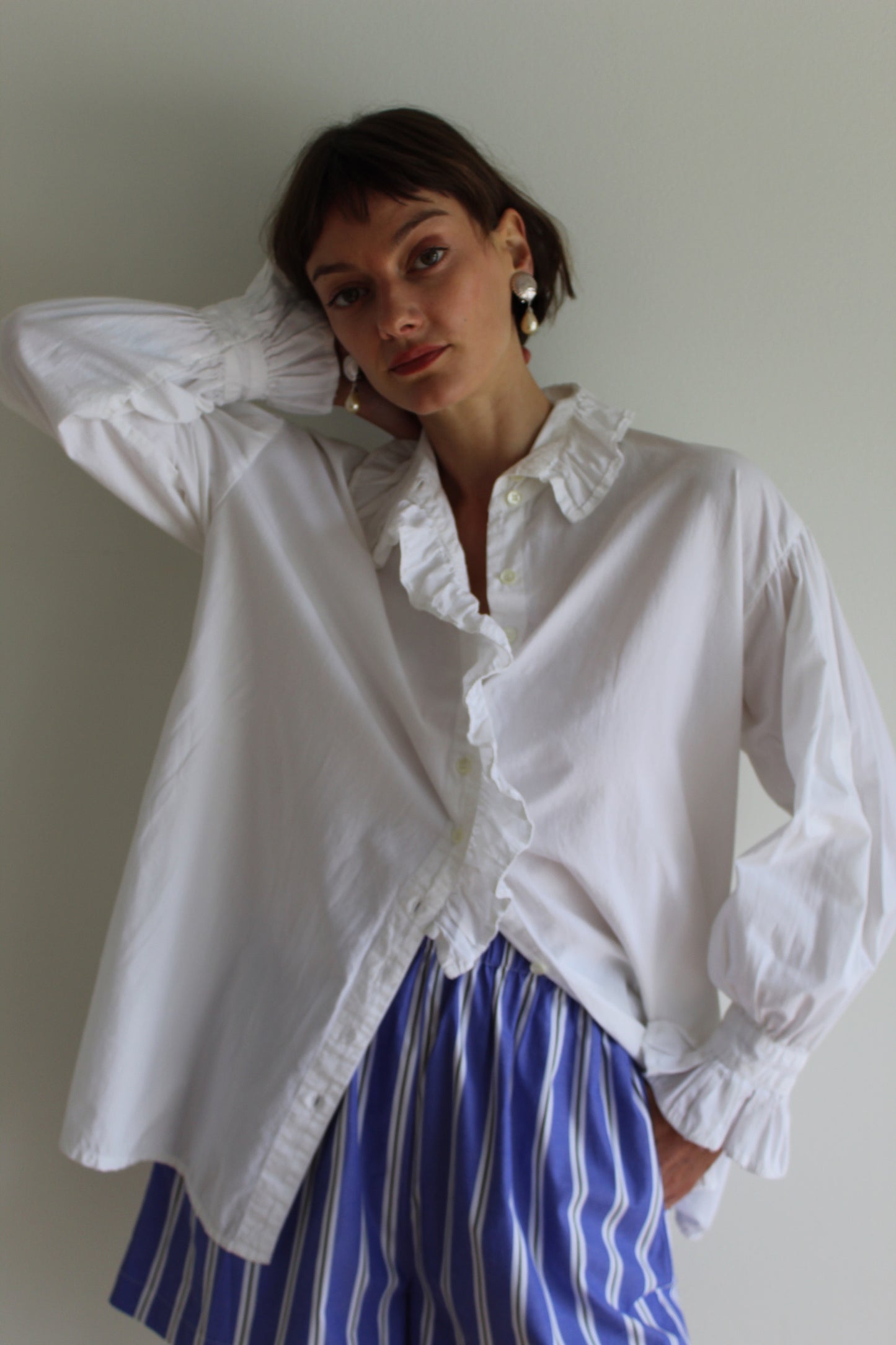 Lovely Vintage White Ruffle Cotton Blouse