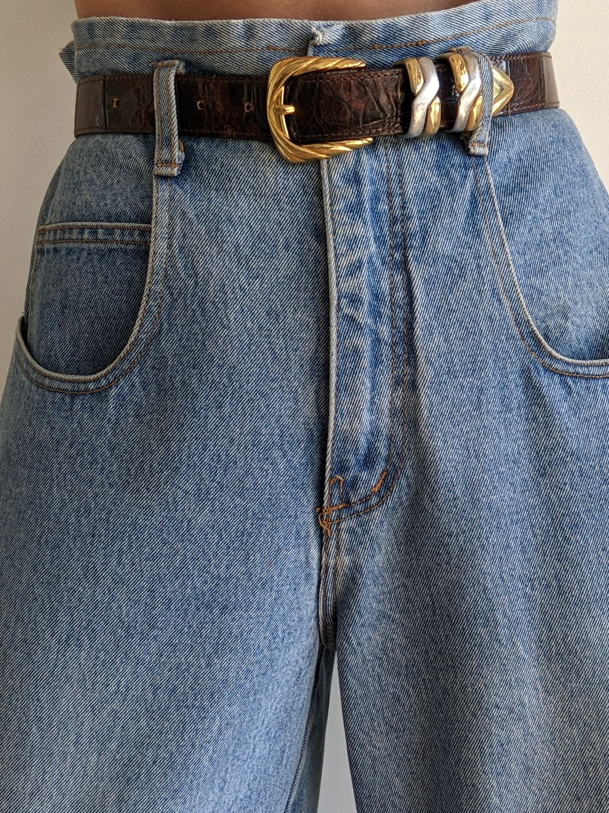 Vintage Two-Toned Hardware & Embossed Leather Belt