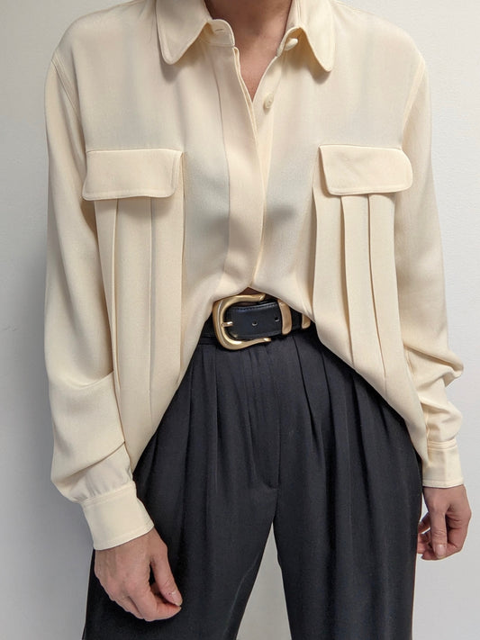 Incredible Vintage Cream Pleated Silk Blouse
