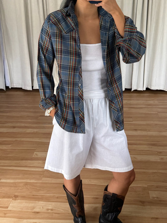 Vintage Thin Cotton Plaid Button Up
