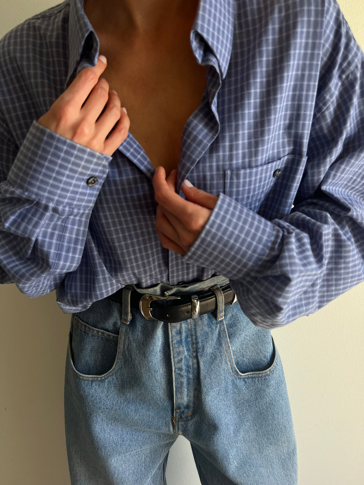 Vintage Yves Saint Laurent Blue Plaid Button Up