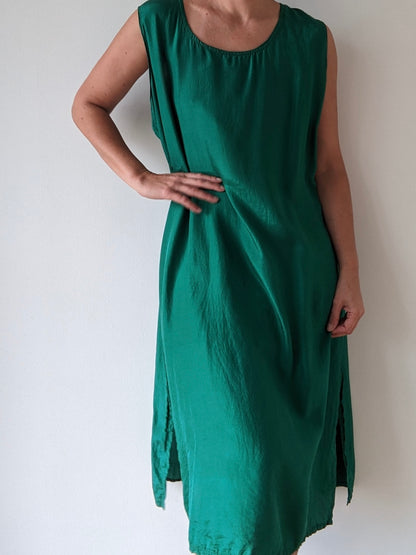 Vintage Emerald Satin Silk Shift Dress