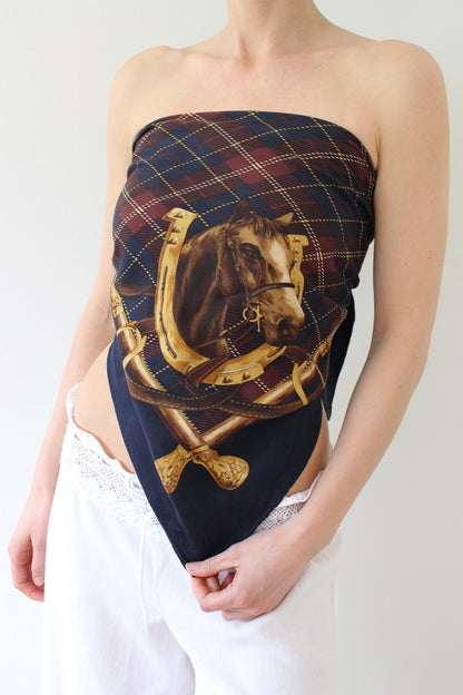 Amazing Vintage Equestrian Silk Scarf