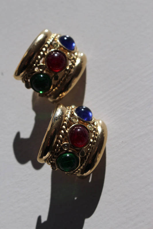 Statement Vintage Gold Multi-Gem Earrings