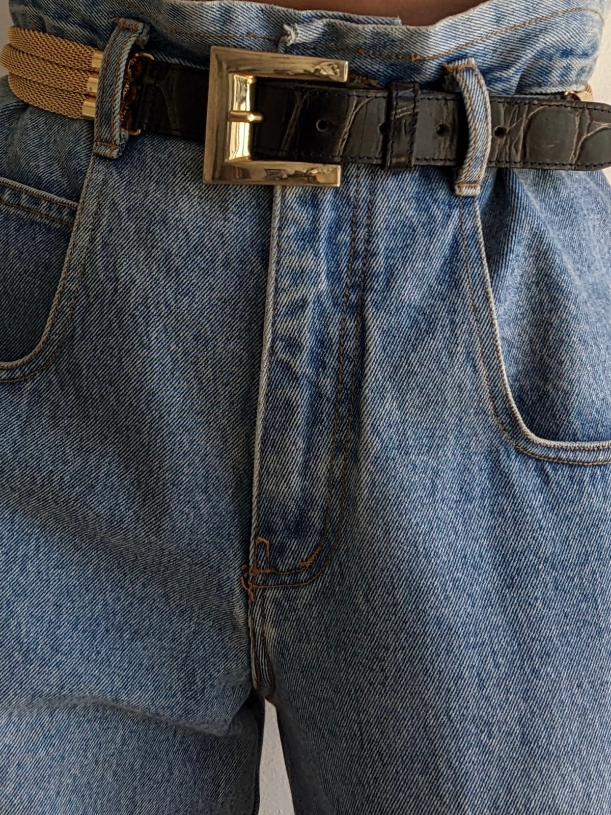 Vintage Embossed Leather & Mesh Chain Belt