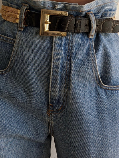 Vintage Embossed Leather & Mesh Chain Belt