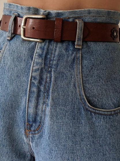 90s Flower Appliqué Leather Belt