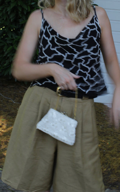 Petite Vintage Ivory Beaded Handbag