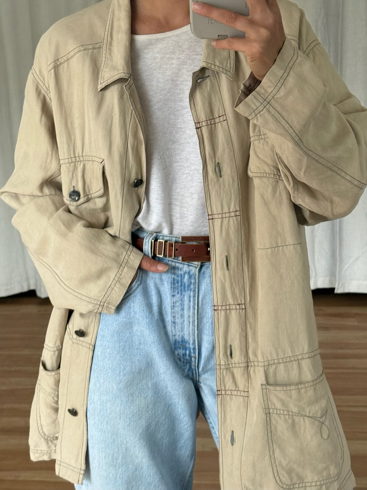 Vintage Sand Silk & Linen Chore Coat