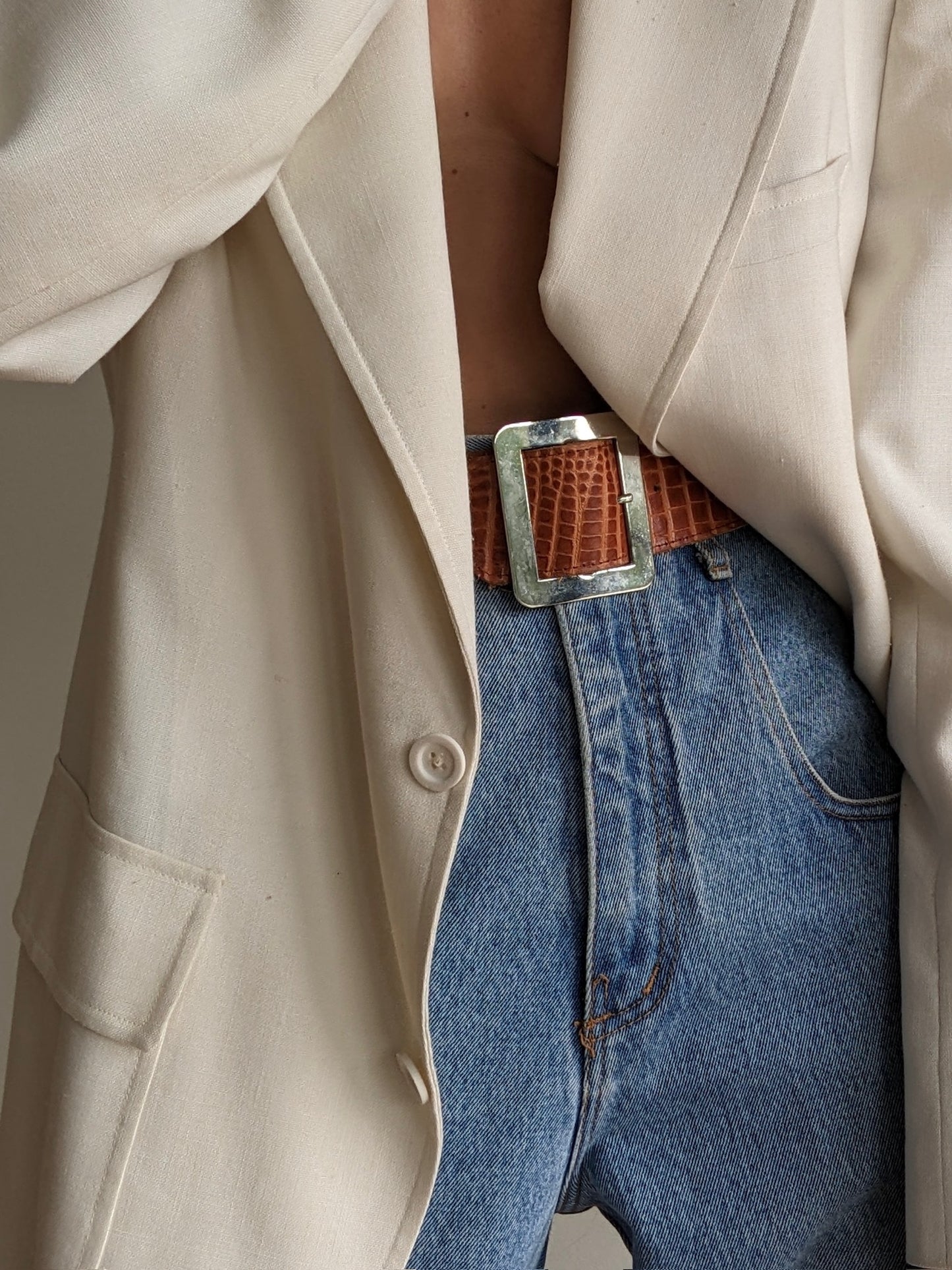 Favorite Vintage Wide Reptile-Embossed Leather Belt