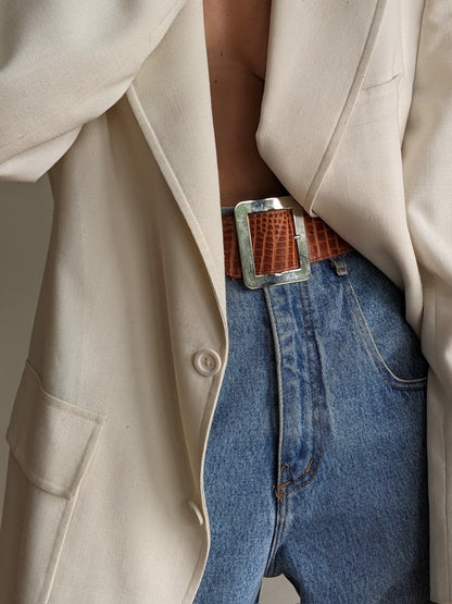 Favorite Vintage Wide Reptile-Embossed Leather Belt