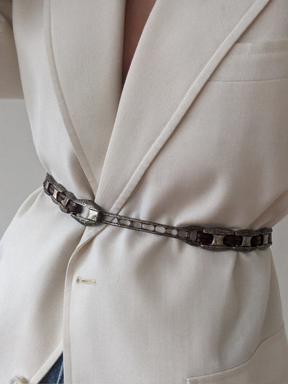 Vintage Silver Chain & Leather Belt