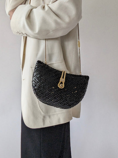 Vintage Woven Chain-Strap Purse