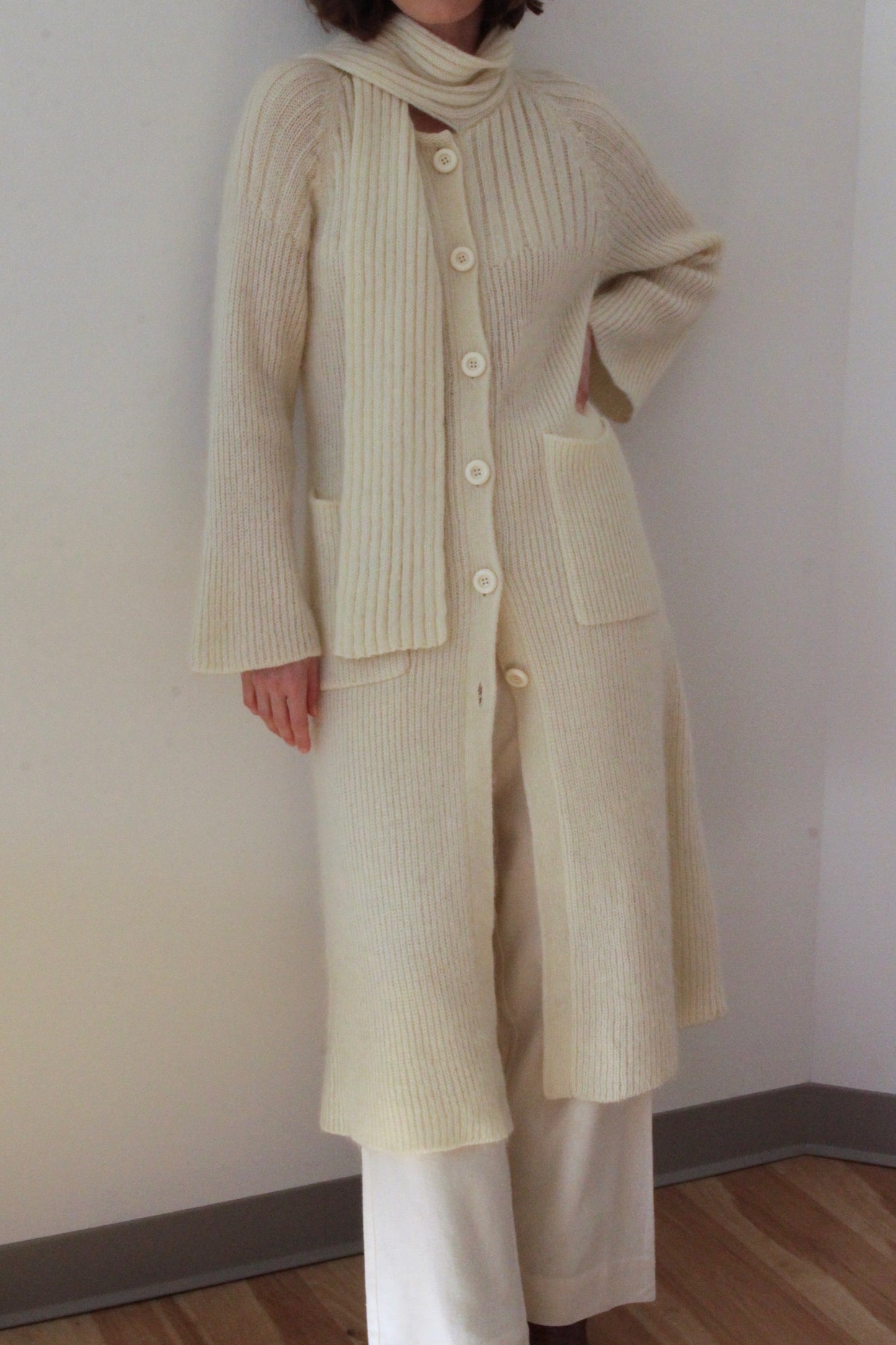 Lovely Vintage Cream Mohair Scarf Coat