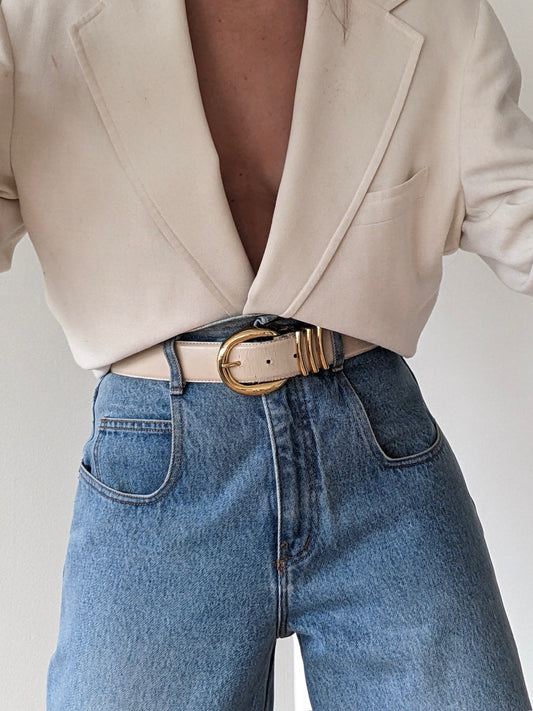 Vintage Cream Leather & Gold Hardware Belt
