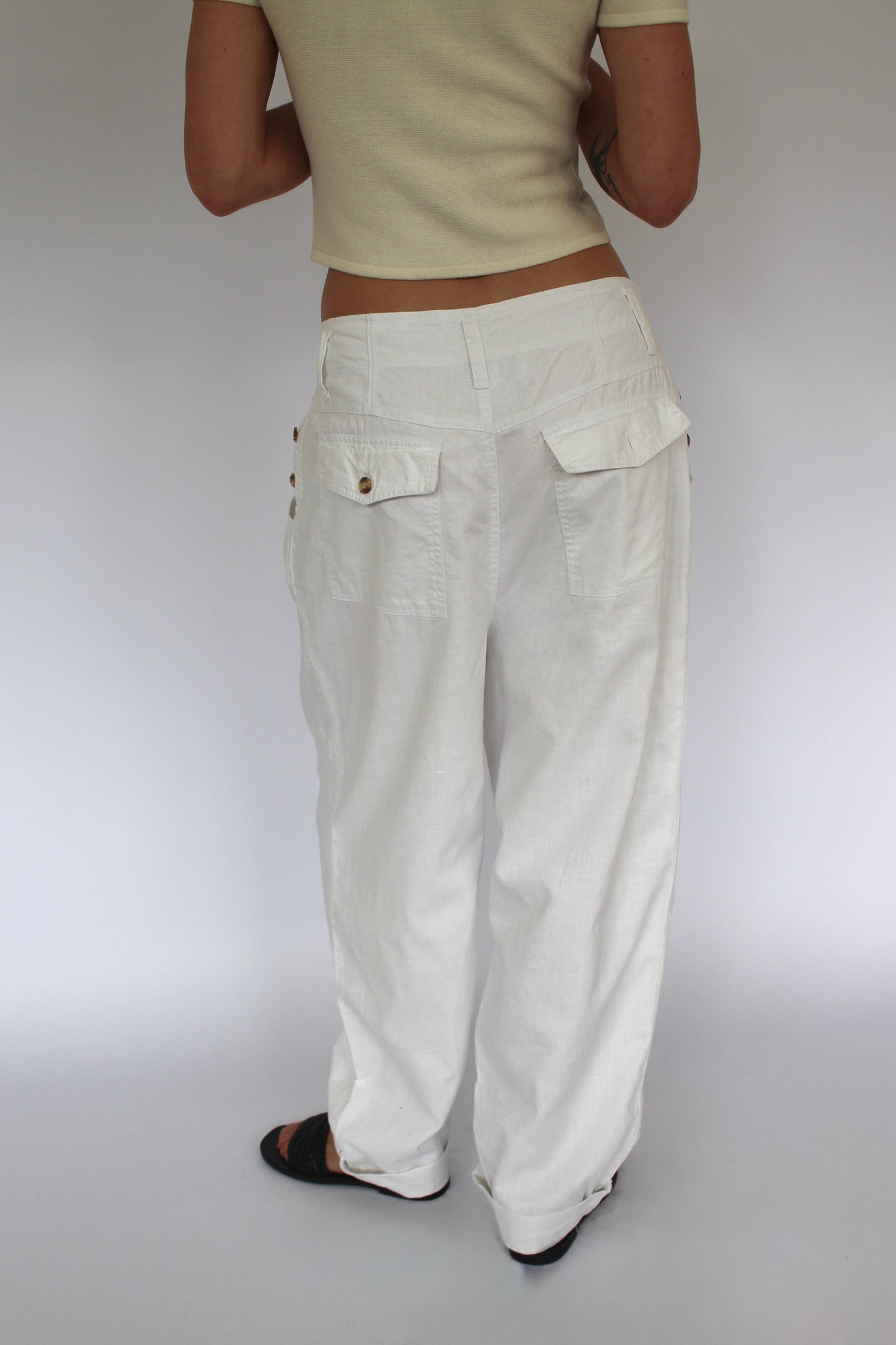Vintage Cloud White Linen Pleated Trousers