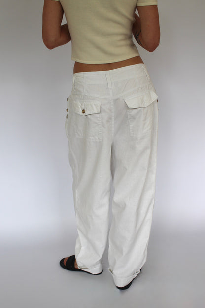 Vintage Cloud White Linen Pleated Trousers