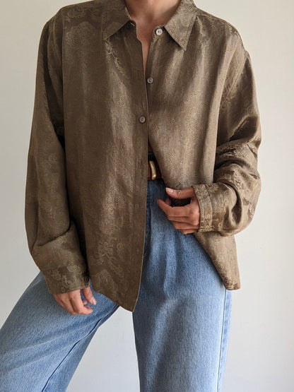 Vintage Printed Linen & Silk Blouse
