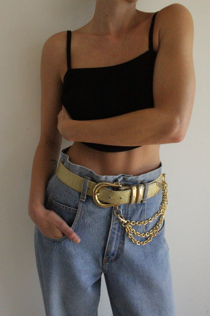 Vintage Champagne Leather & Statement Chain Belt
