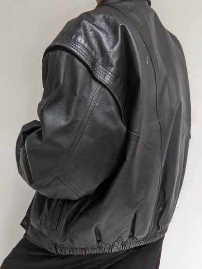 Vintage Ink Black Leather Bomber