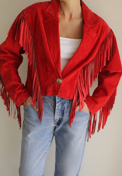 Stunning Vintage Crimson Suede Fringe Jacket