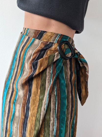 Vintage Striped Silk Wrap Skirt