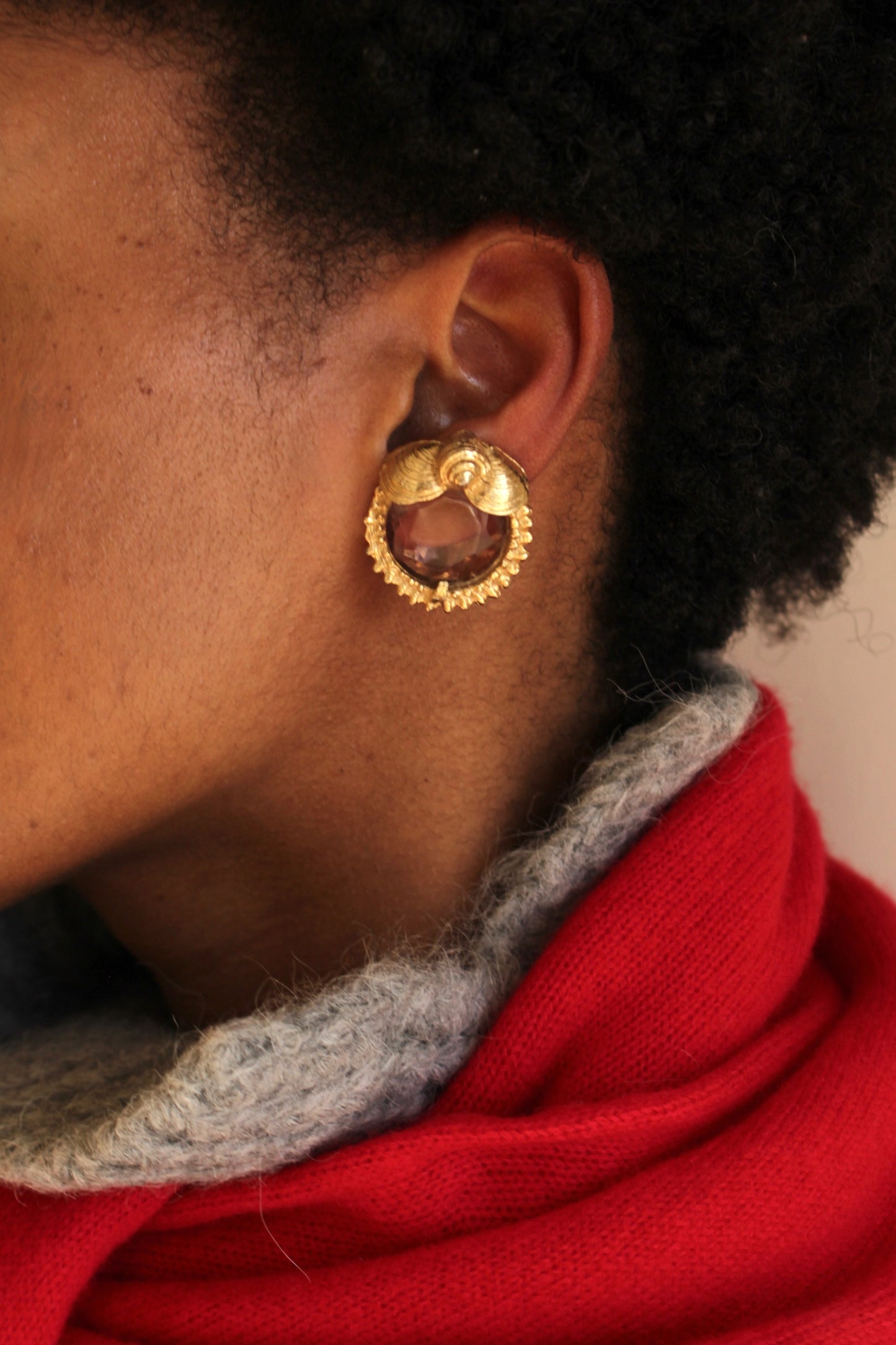 Vintage Gold-Framed Faceted Gem Earrings