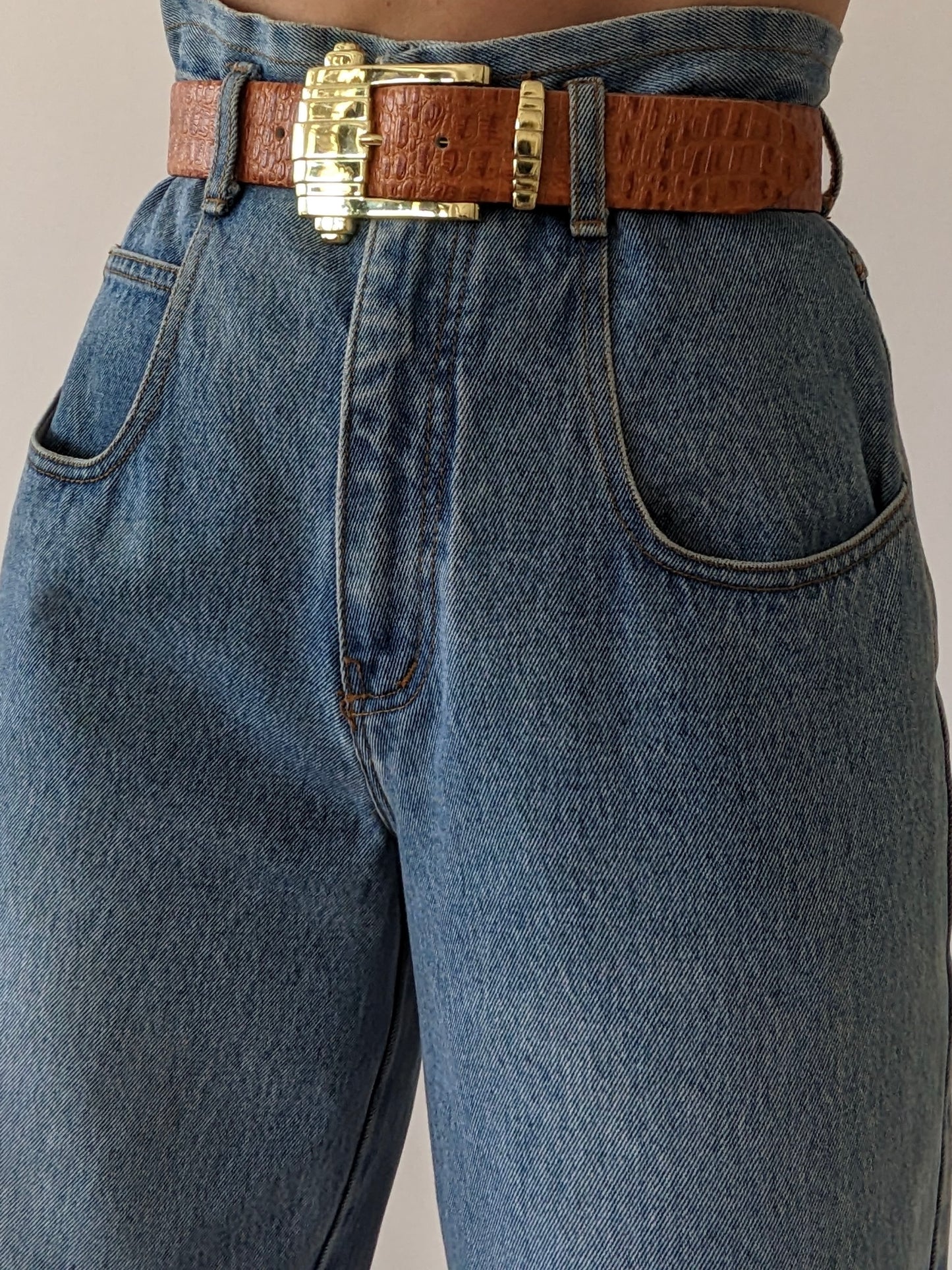 Bold Vintage Croc-Embossed Leather Belt
